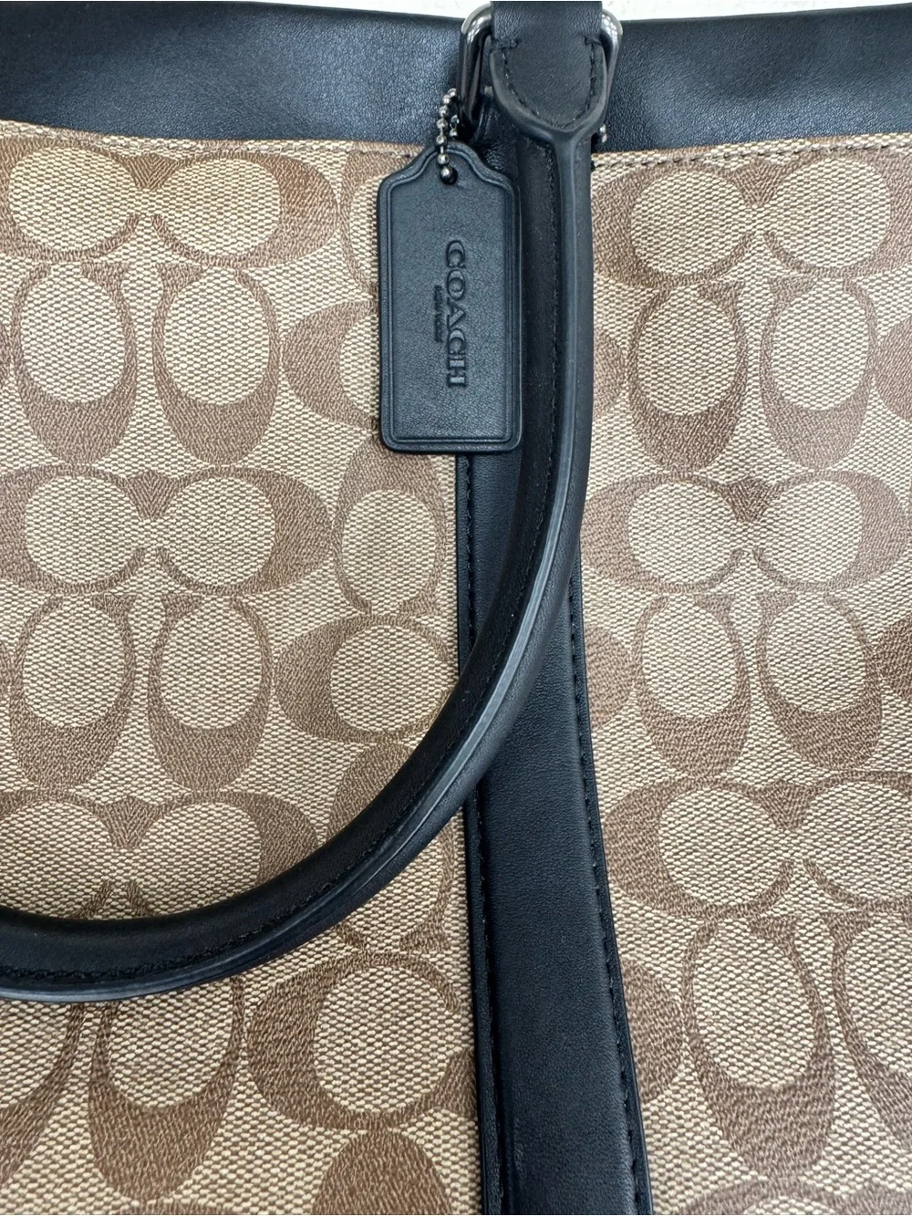 NWT Coach Brown Signature Canvas Briefcase with Black Leather Trim